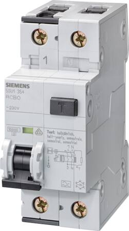 Siemens Sentron 5su aardlekautomaat, 1P+N C-karakteristiek, AC, 230V, 10A, 0.03A, IEC 15kA, EN 6kA, 50Hz, 2 mod, IP20